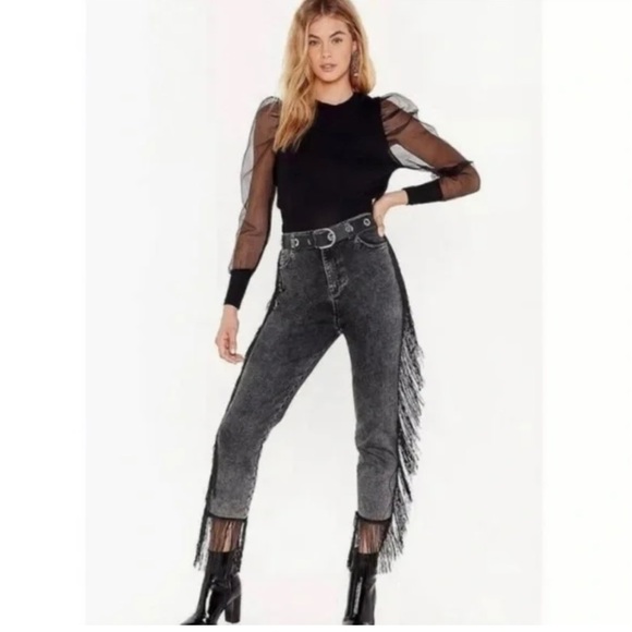 Nasty Gal Denim - Nasty Gal Fringe Cropped High Waisted Jeans